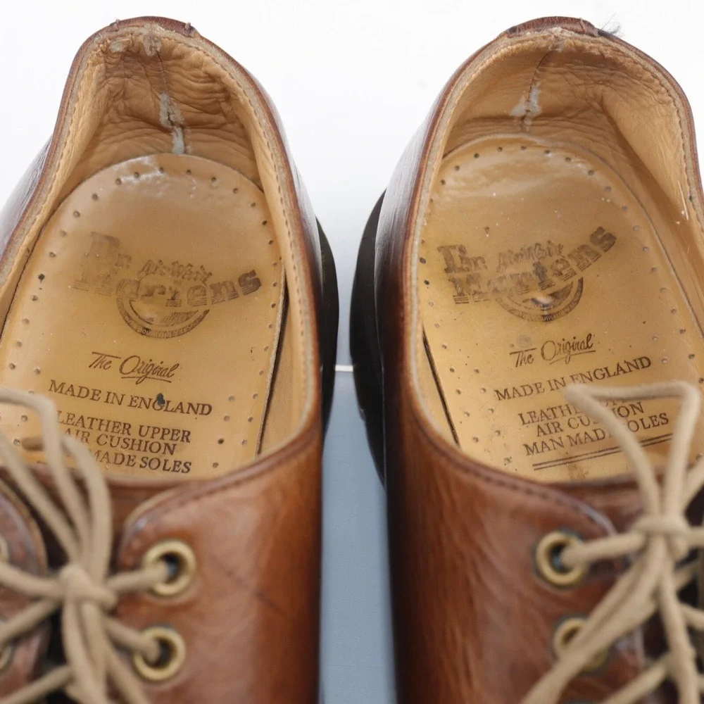 VTG Dr Martens England Mens 1561 Oxford Size 9 Brown Leather Plain Toe Shoe 4Eye